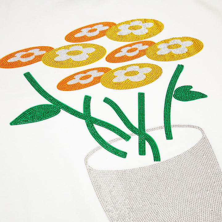 CLASSIC FLOWER RHINESTONE T-SHIRT