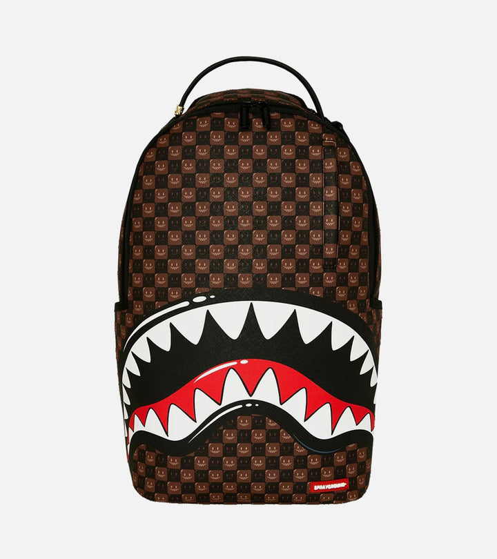 SHARKS IN PARIS WTF BUBBLE BROWN CHECK BACKPACK