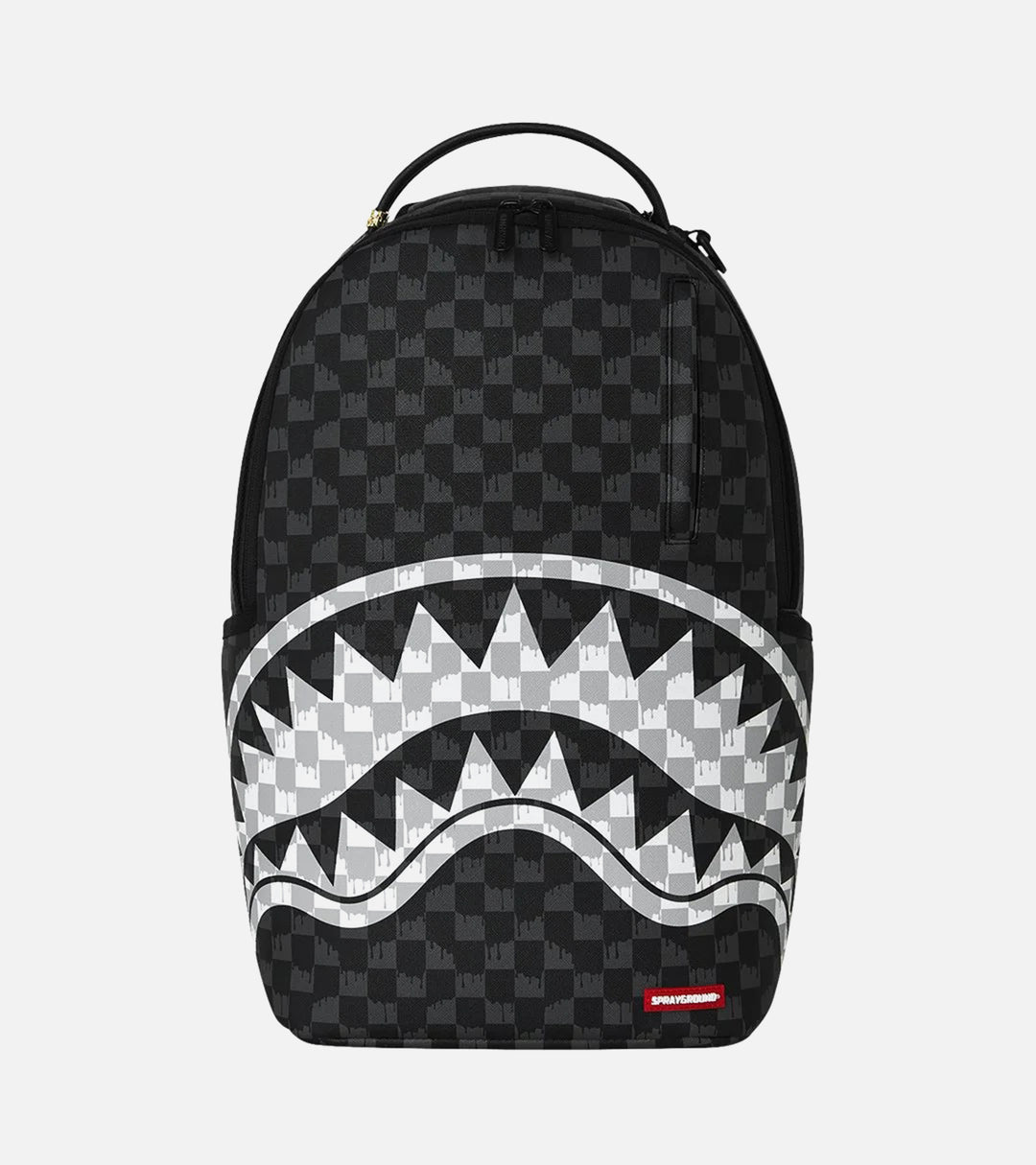 BLACK AND WHITE DRIP CHECK SHARK BACKPACK