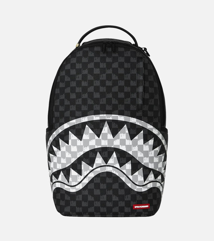 BLACK AND WHITE DRIP CHECK SHARK BACKPACK
