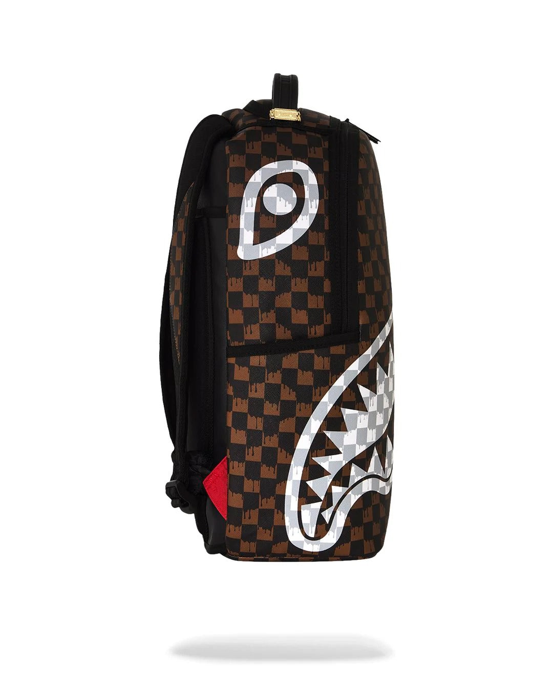 BROWN AND CREAM DRIP CHECK SHARK BACKPACK