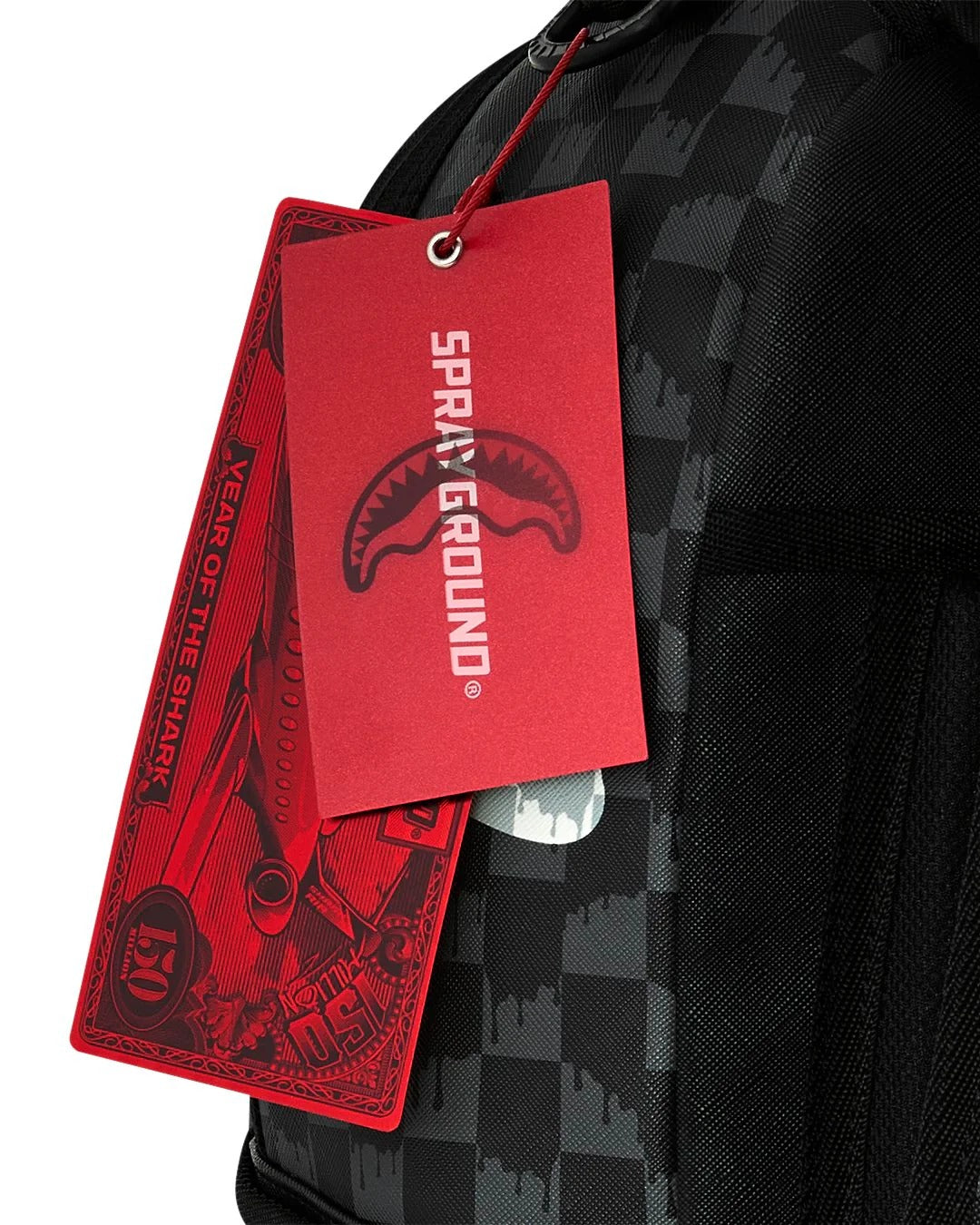 BLACK AND WHITE DRIP CHECK SHARK BACKPACK
