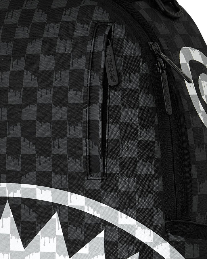 BLACK AND WHITE DRIP CHECK SHARK BACKPACK