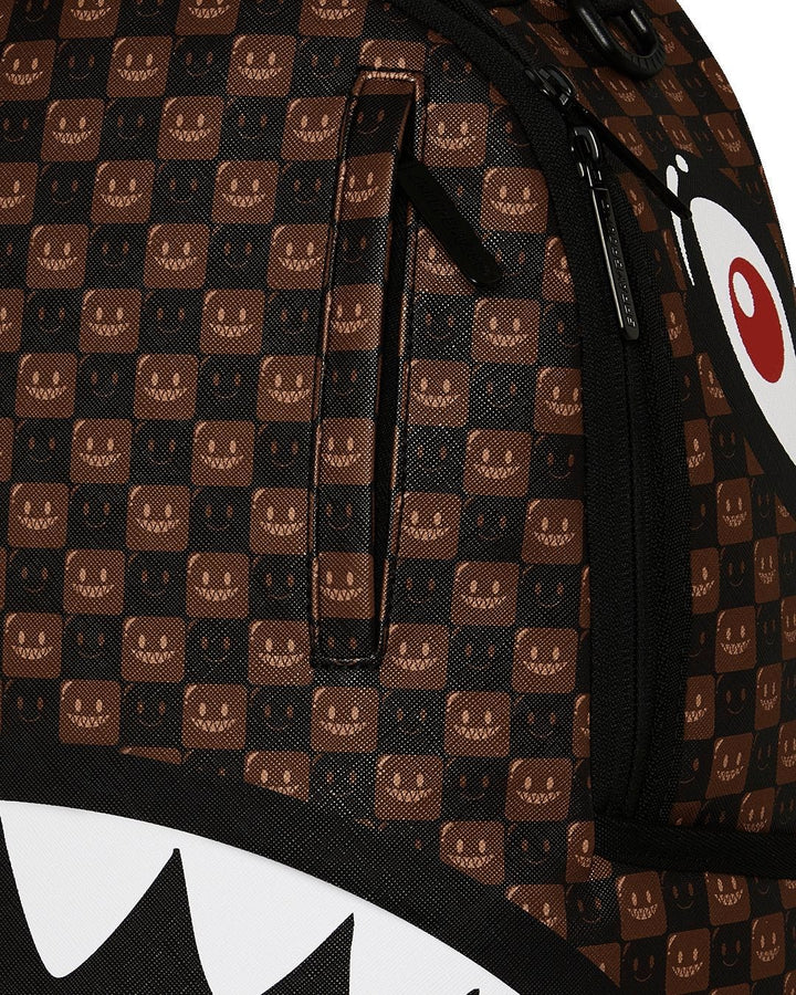 SHARKS IN PARIS WTF BUBBLE BROWN CHECK BACKPACK