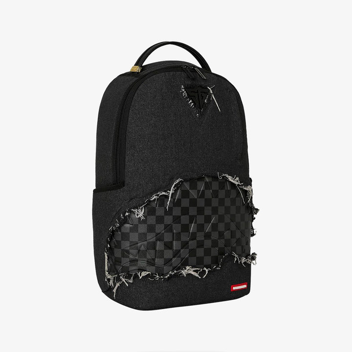 BLACK DENIM TEAR SHARK BACKPACK