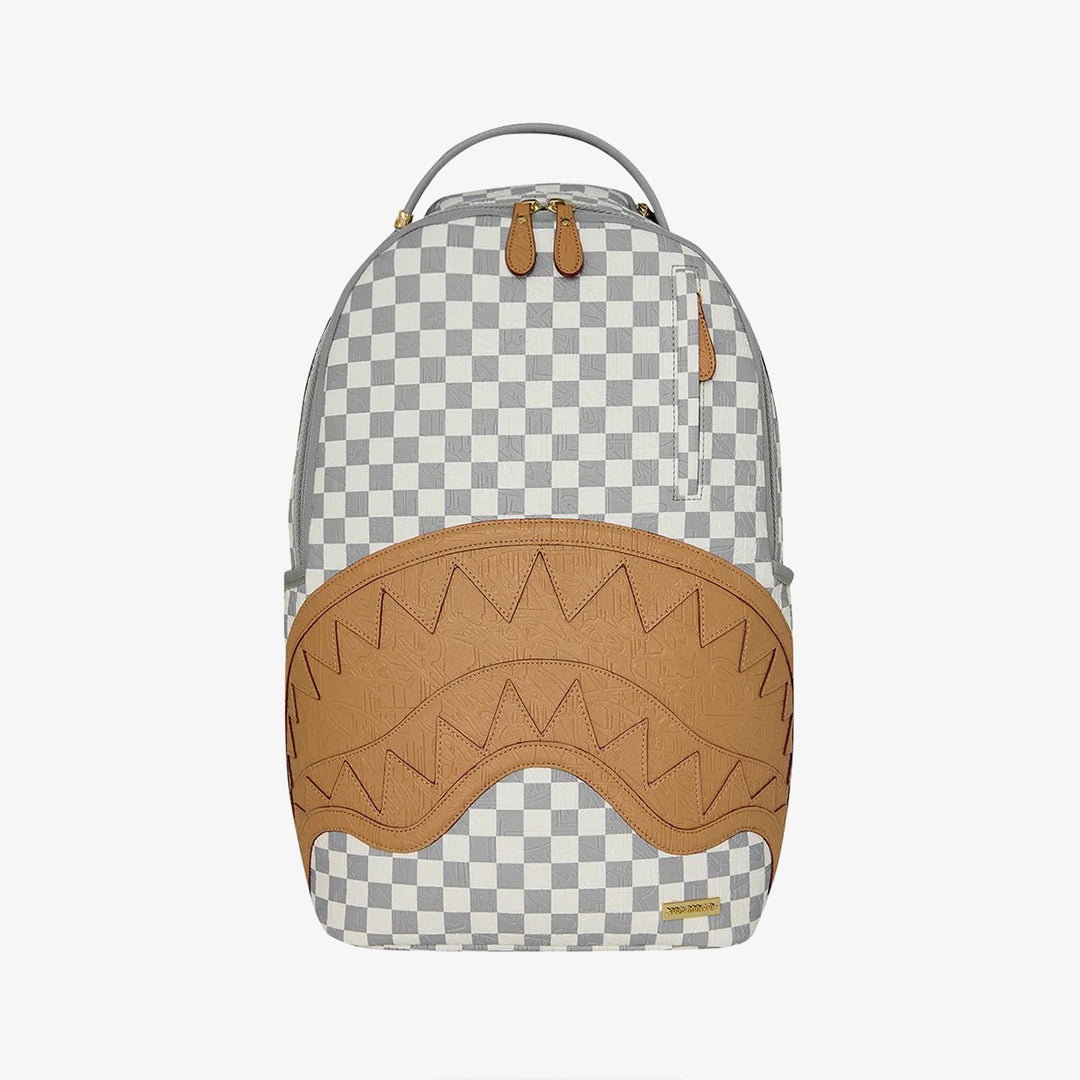 EMBOSSED CREAM CHECK BACKPACK