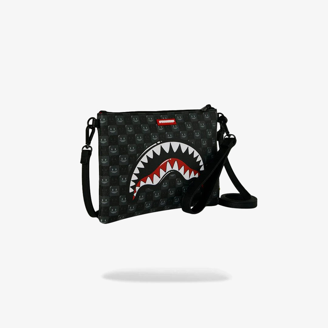 SHARKS IN PARIS WTF BUBBLY BLACK CHECK CROSSOVER CLUTCH