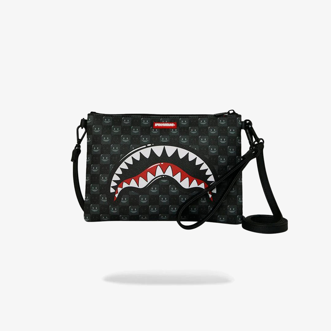 SHARKS IN PARIS WTF BUBBLY BLACK CHECK CROSSOVER CLUTCH