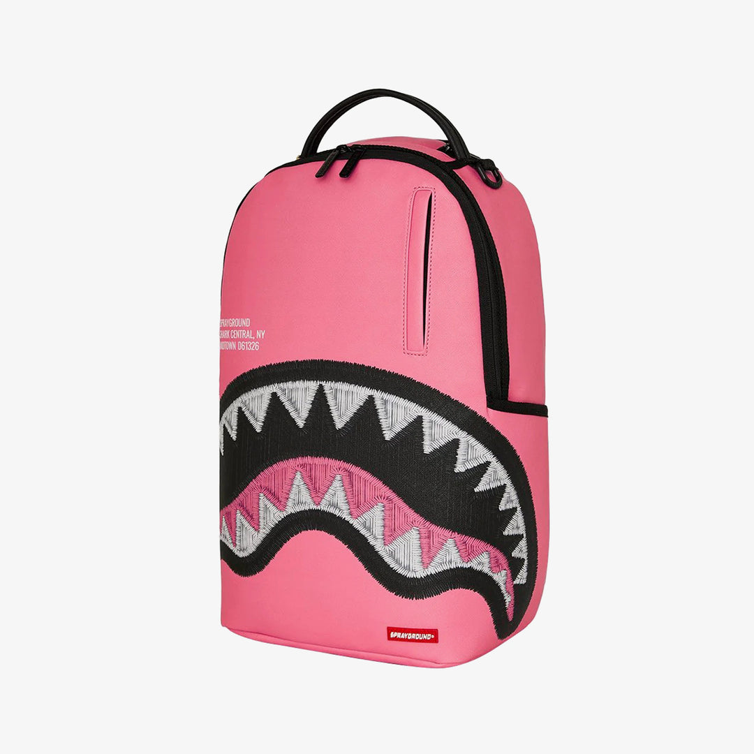 SHARK CENTRAL PINK EMBROIDERED SHARK BACKPACK