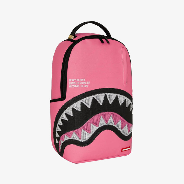 SHARK CENTRAL PINK EMBROIDERED SHARK BACKPACK