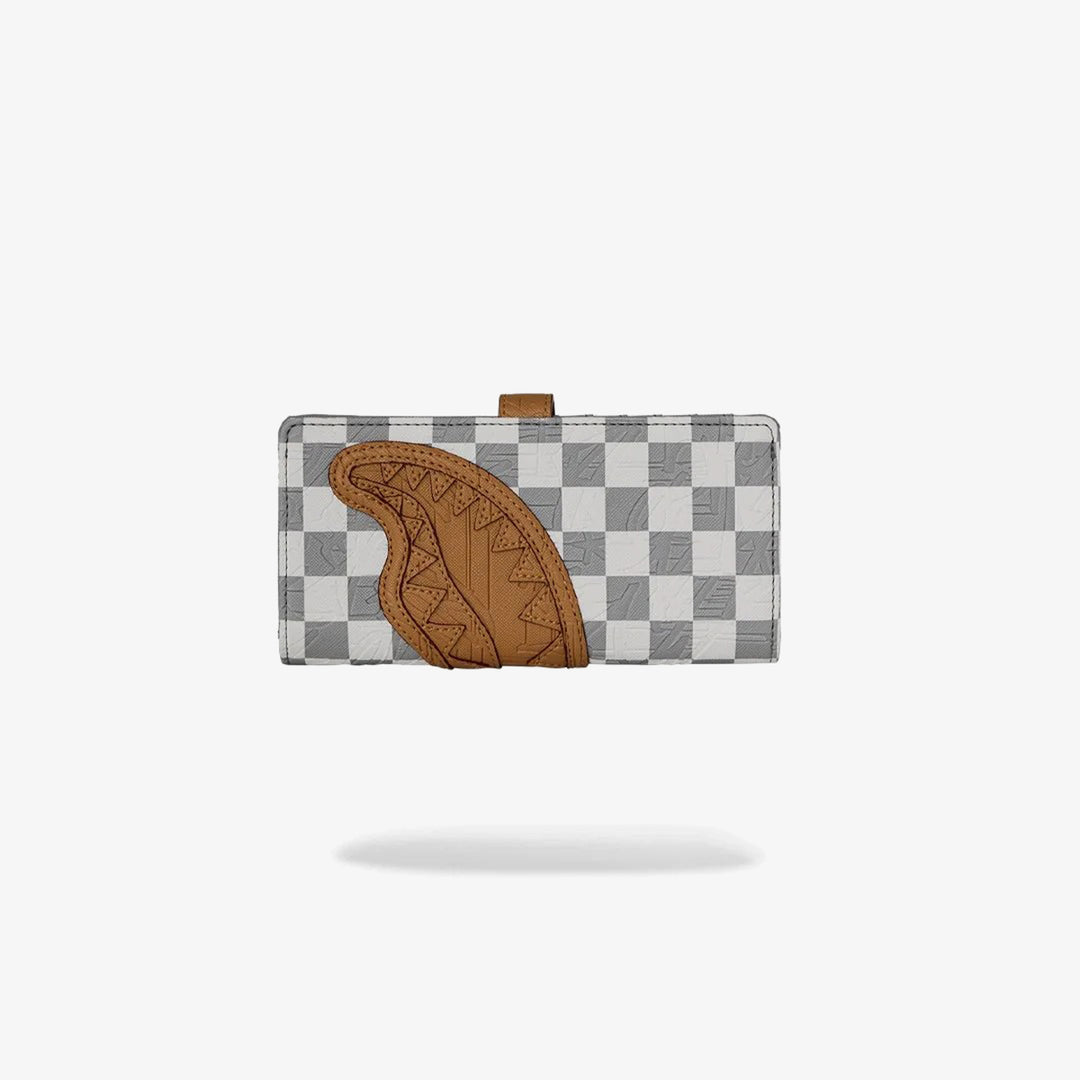 EMBOSSED CREAM CHECK SINGLE FOLD WALLET